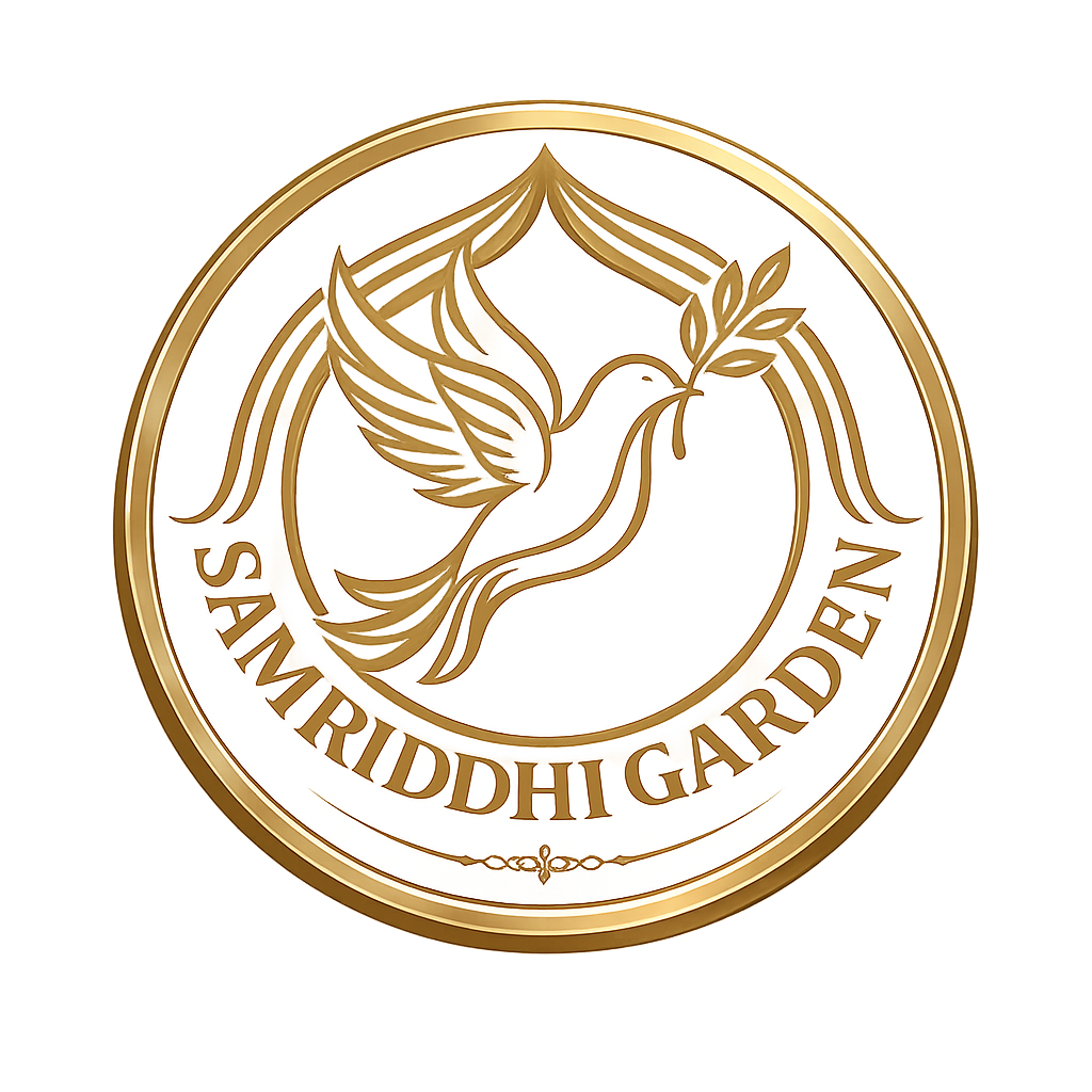 Samriddhi Garden Hotel & Resort emblem — golden dove with olive branch
